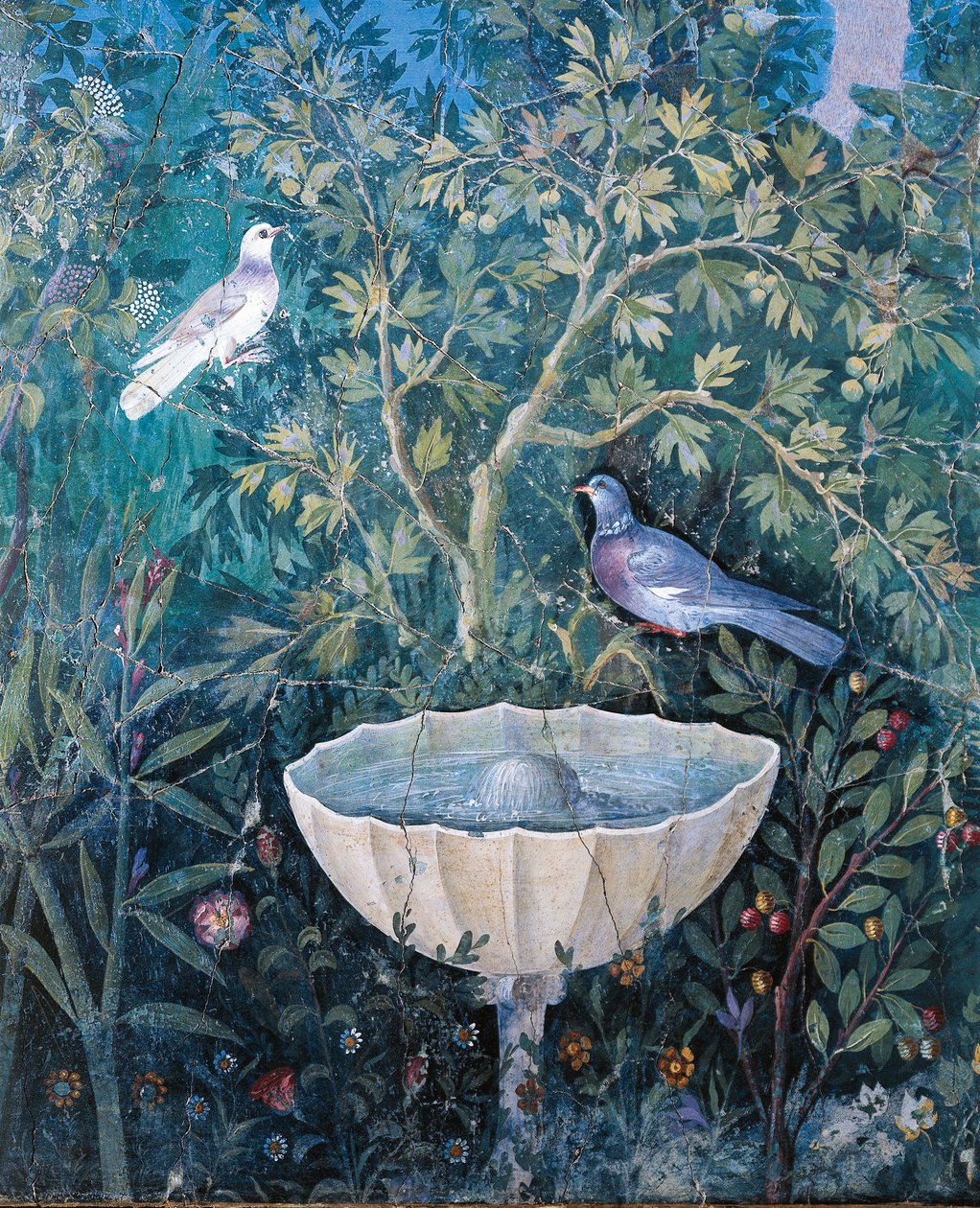 Detail of Fountain and Birds from a Garden Painting, House of the Golden Bracelet, Pompeii by Roman