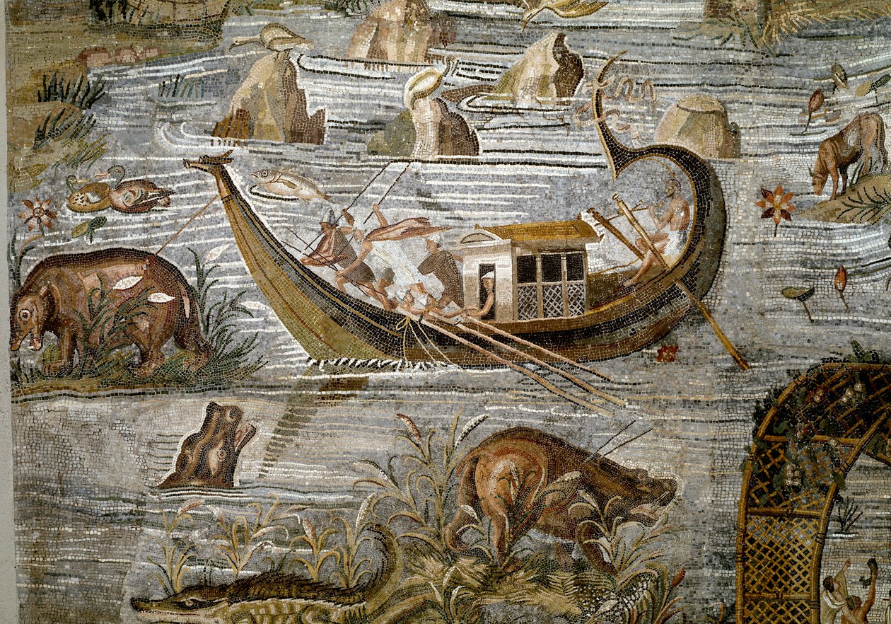 Detail of the Nilotic Mosaic of Preneste (Palestrina) from the Shrine of the Deity of Fortune Primigenia, 80 BC by Roman
