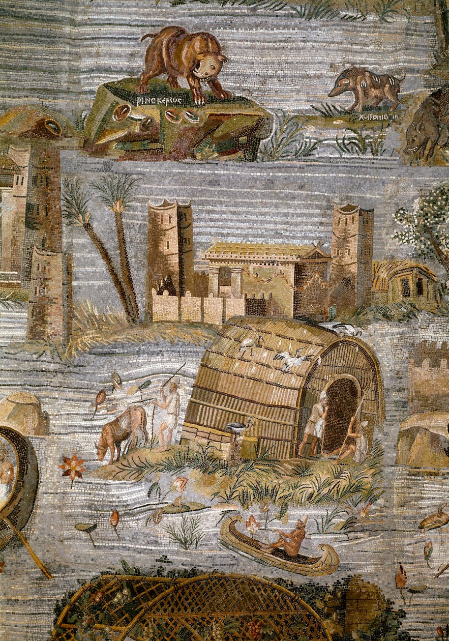 Detail of the Nilotic Mosaic of Preneste (Palestrina) from the Shrine of the Deity of Fortune Primigenia, 80 BC by Roman