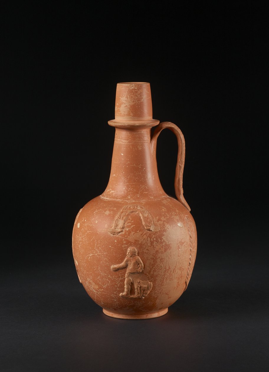 Flagon with applied decoration of man, bird, palms and garlands, North Africa by Roman