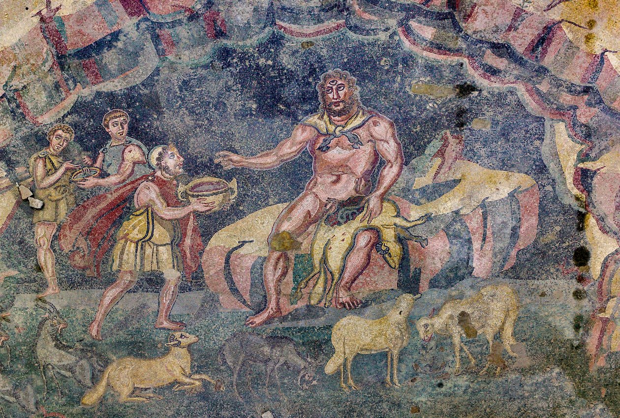 Floor mosaic depicting the vestibule of Polyphemus by Roman