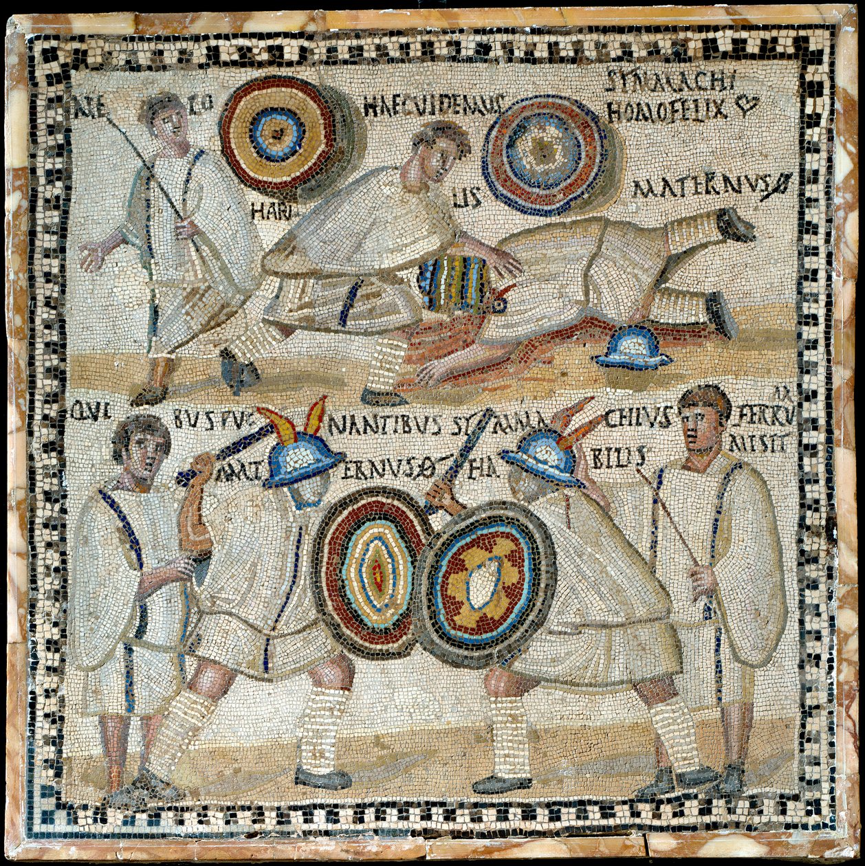 Mosaic Depicting the Fight Between Two Equites Named Simmachius and Maternus, Roman, 3rd Century AD by Roman