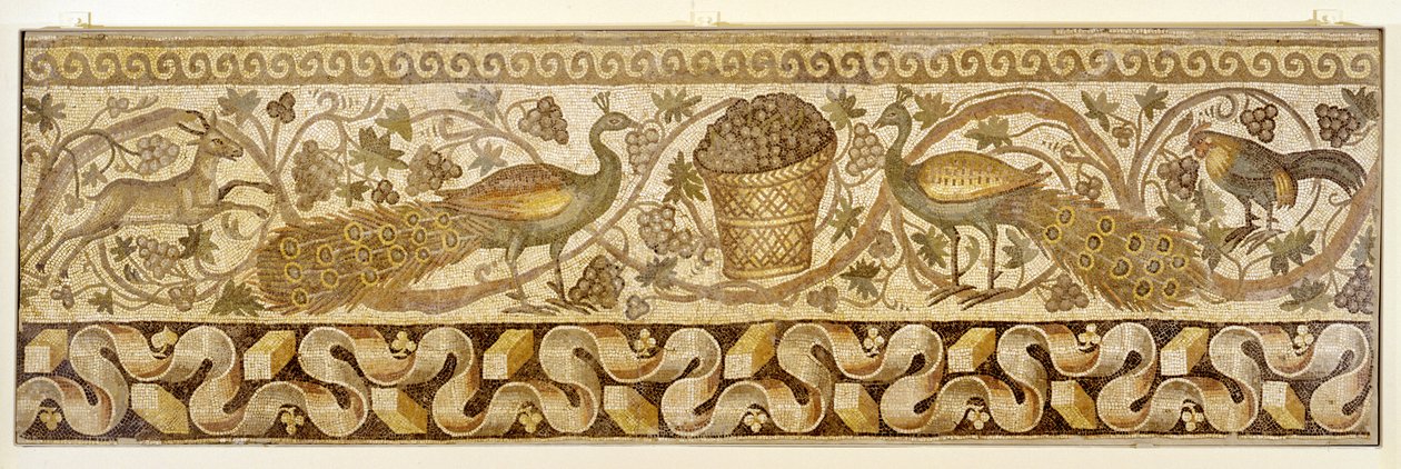 Mosaic of a Vine Scroll Border with Peacocks, Antioch, 526-540 by Roman