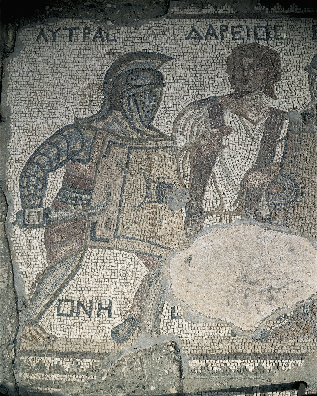 Painting of Two Gladiators on a Mosaic Wall, Kourion, Limassol, Cyprus by Roman