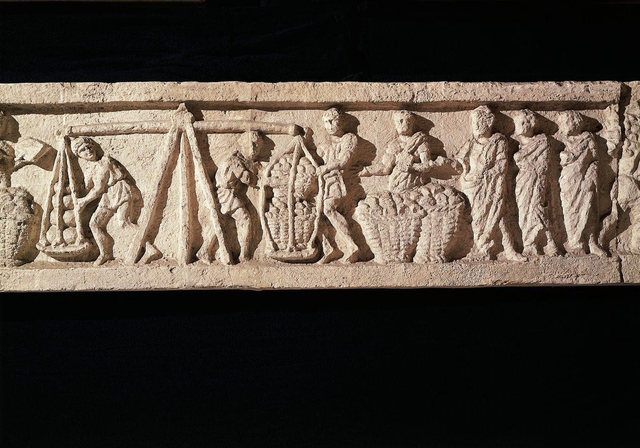 Relief portraying the stacking of loaves in baskets and taking them for weighing by Roman