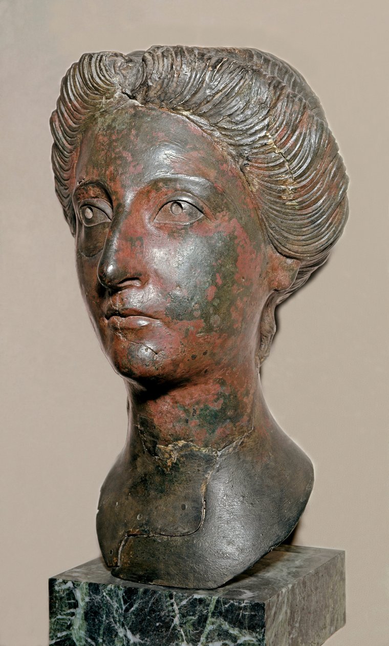 Bronze bust of a woman wearing the style of the Antonins