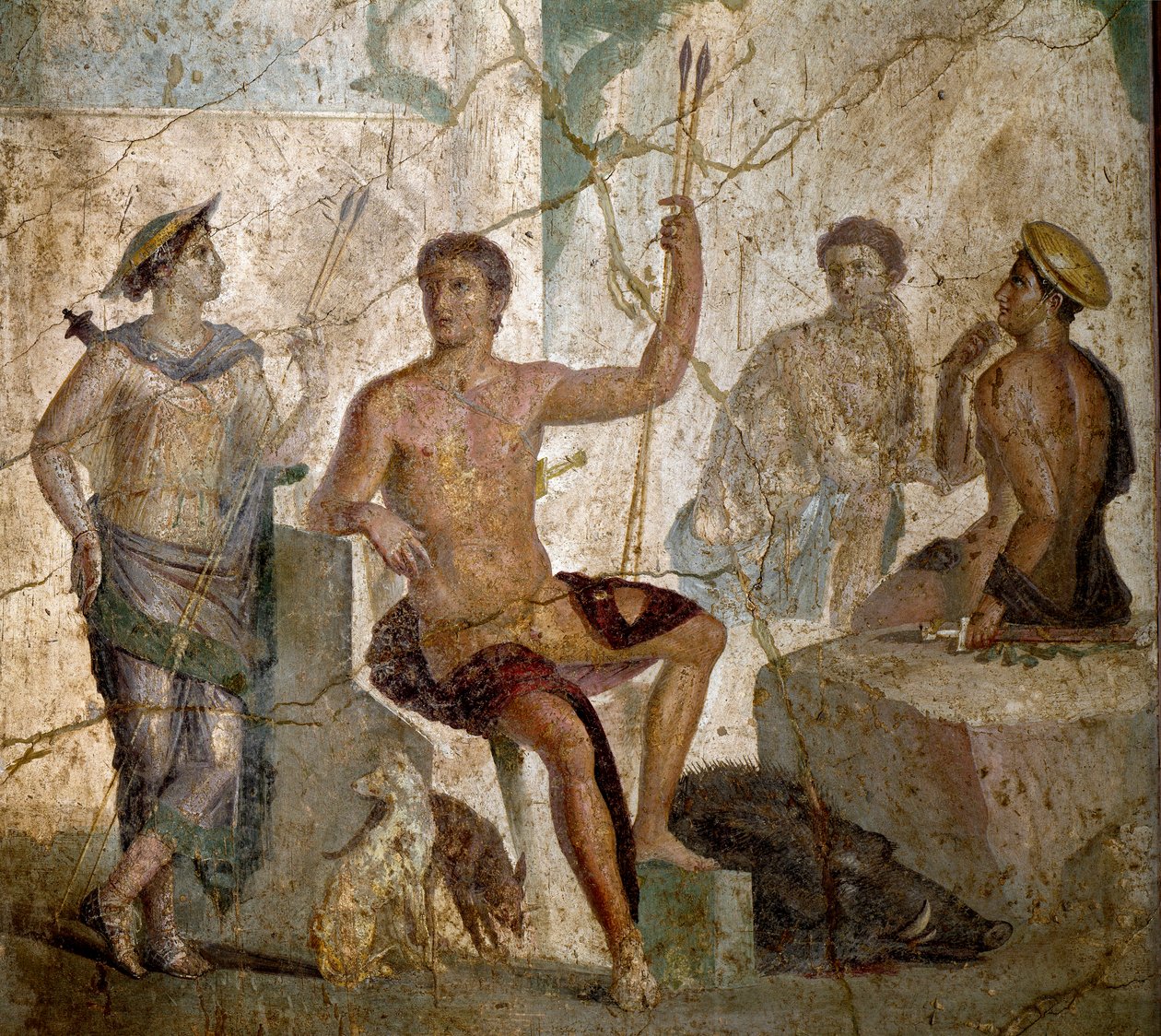 Meleager and Atalanta. Roman fresco of the 1st century AD from Pompeii. National Archaeological Museum, Naples by Roman