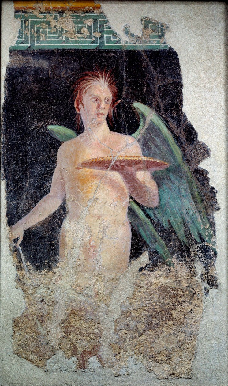 Roman Art: fresco of the winged genie from Pompeii - End of the 1st century BC by Roman