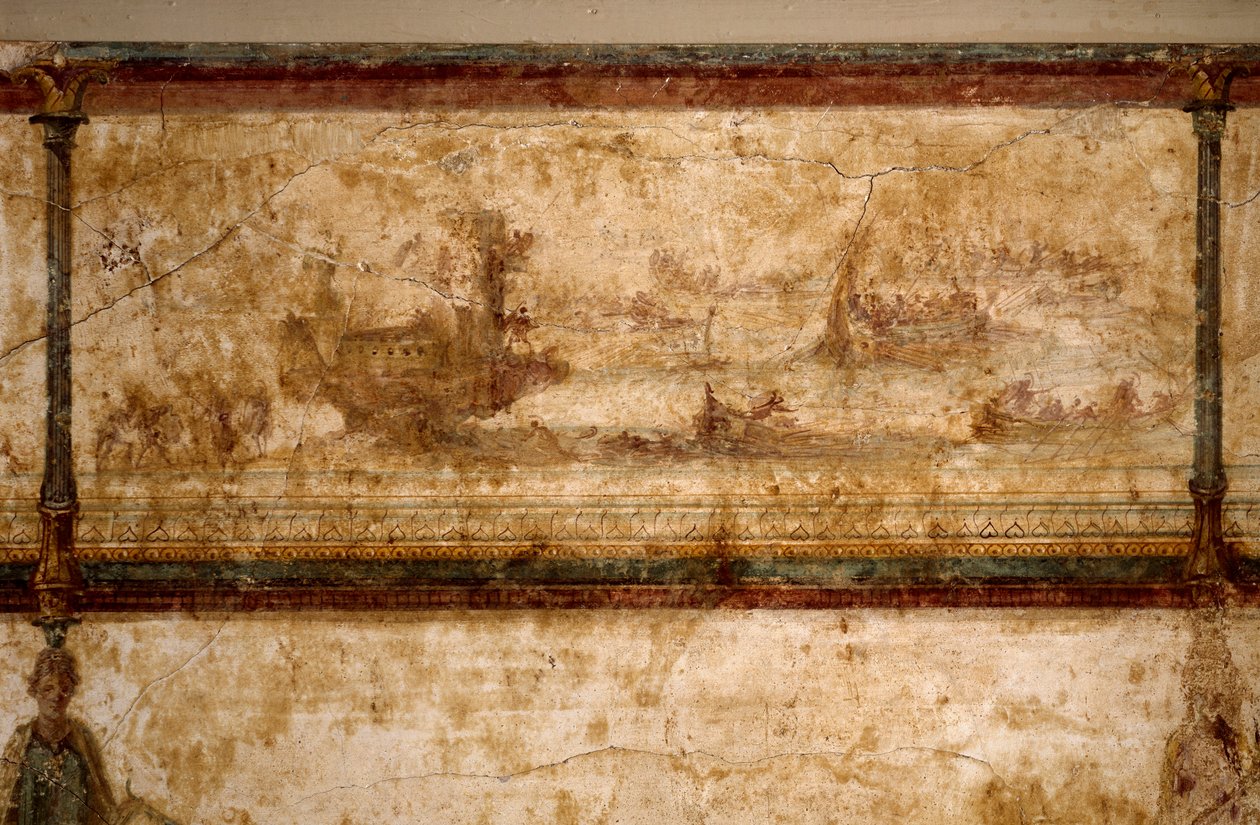 Roman Art: maritime scene, with birems and triremes by Roman