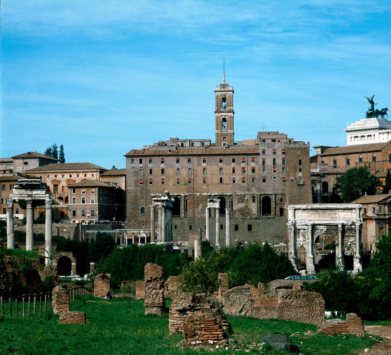 Roman Forum: panoramic view with the Tabularium in the background used as archives (79 BC). Rome by Roman