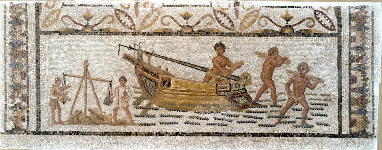 Roman Antiquity: Unloading a Cargo of Wood from a Ship and Weighing Lead by Roman