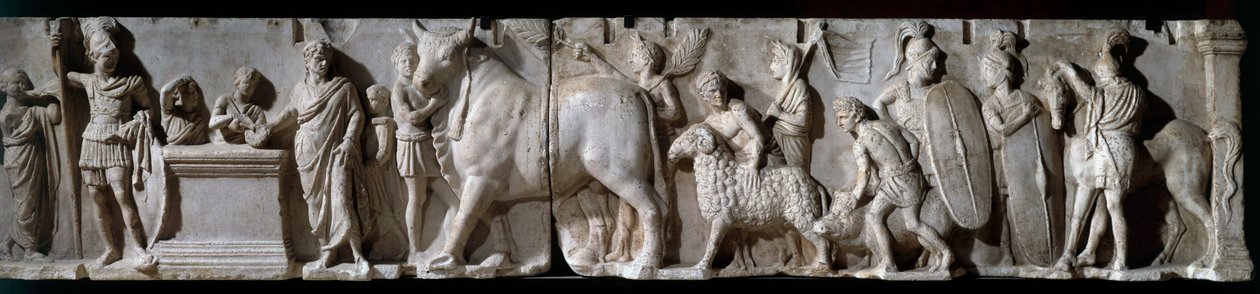 Roman Art: Altar of Domitius Ahenobarbus. 100 BC. Scene of Sacrifice to the God Mars by Roman