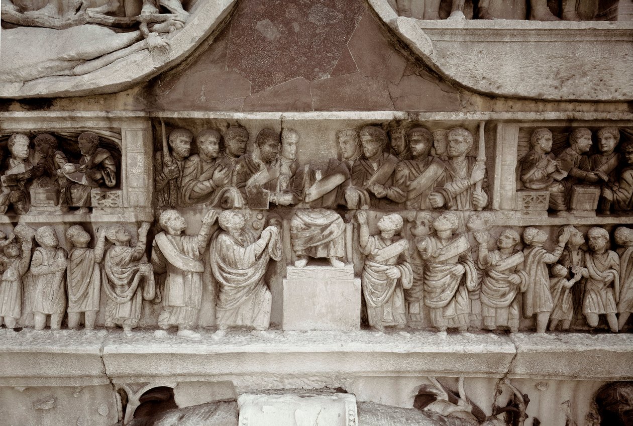 Roman Art: Low Marble Relief Representing the Distribution of Subsidies to the People in the Forum of Cesar by Roman