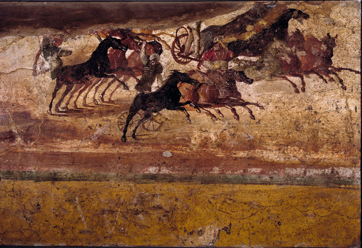Race of quadriges. Fresco from the villa of the quadrige. 4th style, Pompei by Roman