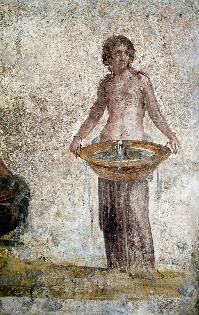 Roman art: representation of a nymph. Detail of a fresco from the house of the Vestales in Pompeii. Paris, Louvre Museum by Roman
