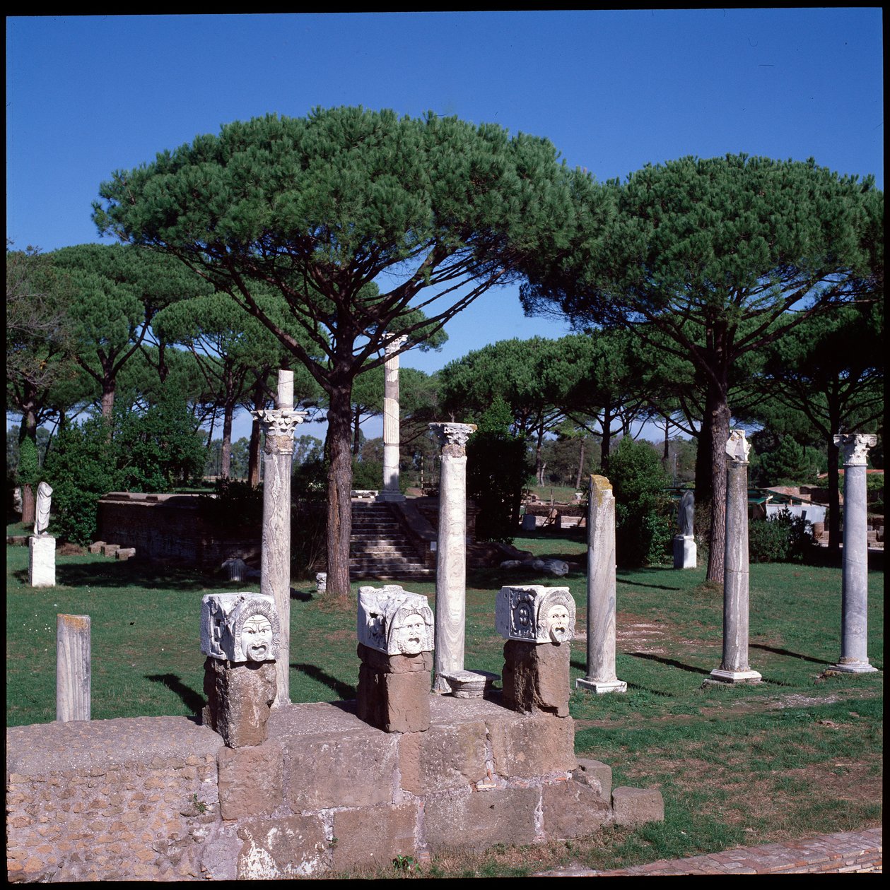 Roman art: view of the ruins of the Temple of Ceres, archeological site of Ostia by Roman