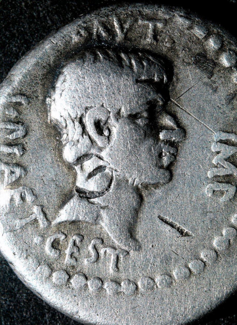 Silver coin with the effigy of Marcus Junius Brutus (83-42 BC) Roman Senator by Roman