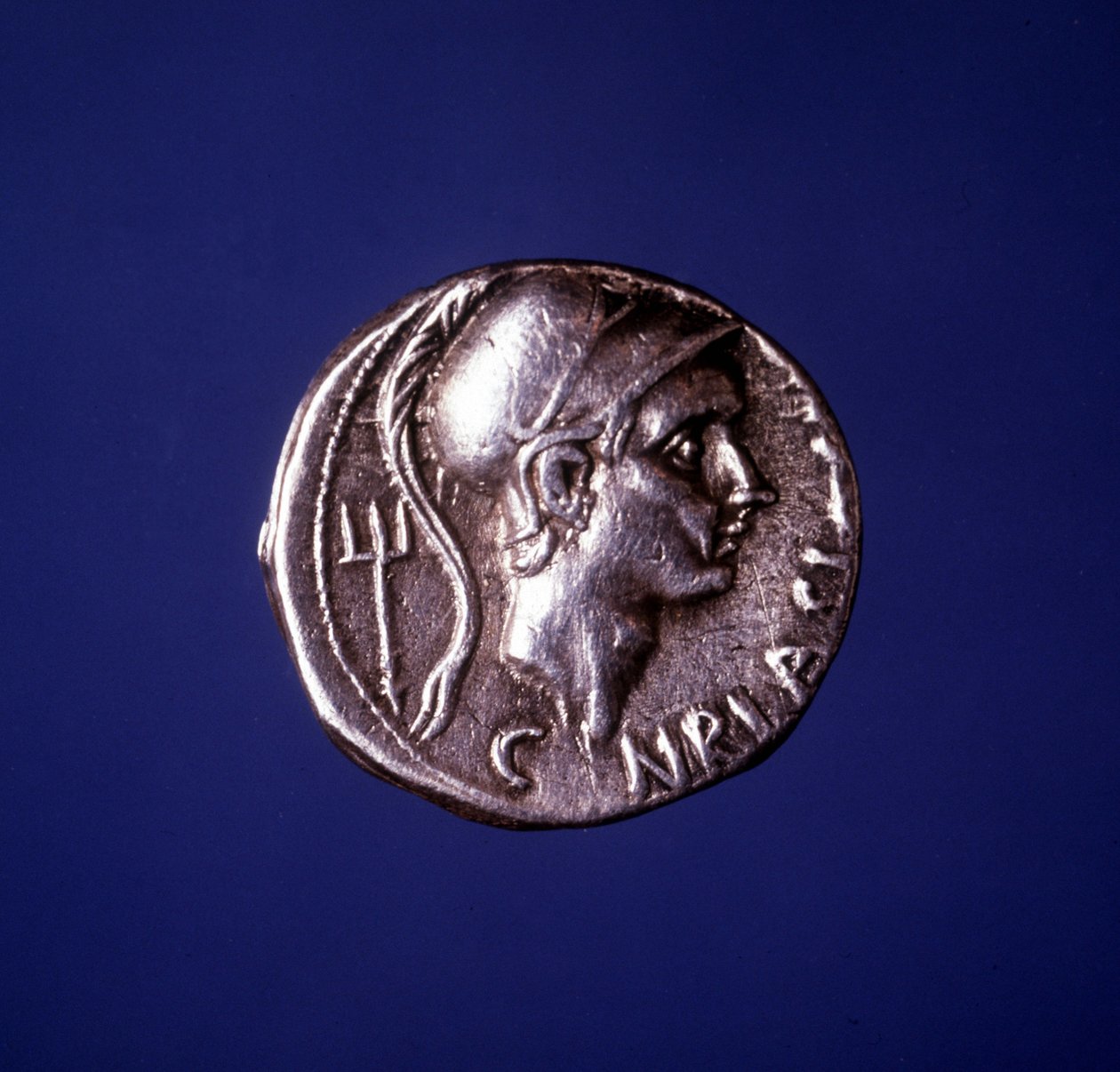 Silver coin with the effigy of Scipio the African (235 BC - 183 BC) by Roman