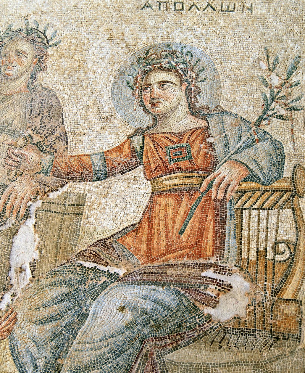 The Apollo and Marsyas Mosaic, Detail of Pliny and Apollo, House of Aion, Paphos, Cyprus by Roman