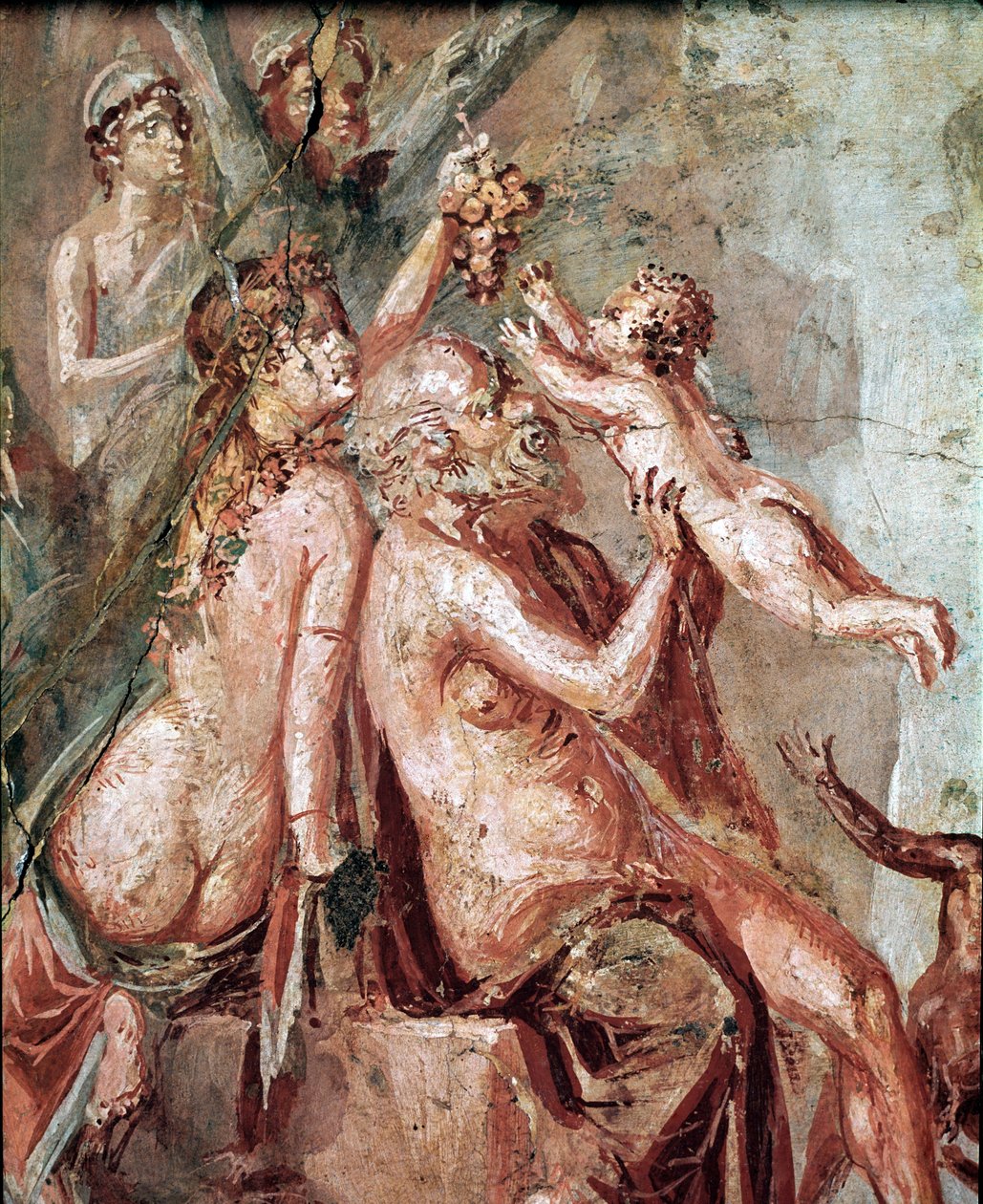 The childhood of Dionysus with Satyr and Silene (fresco) by Roman