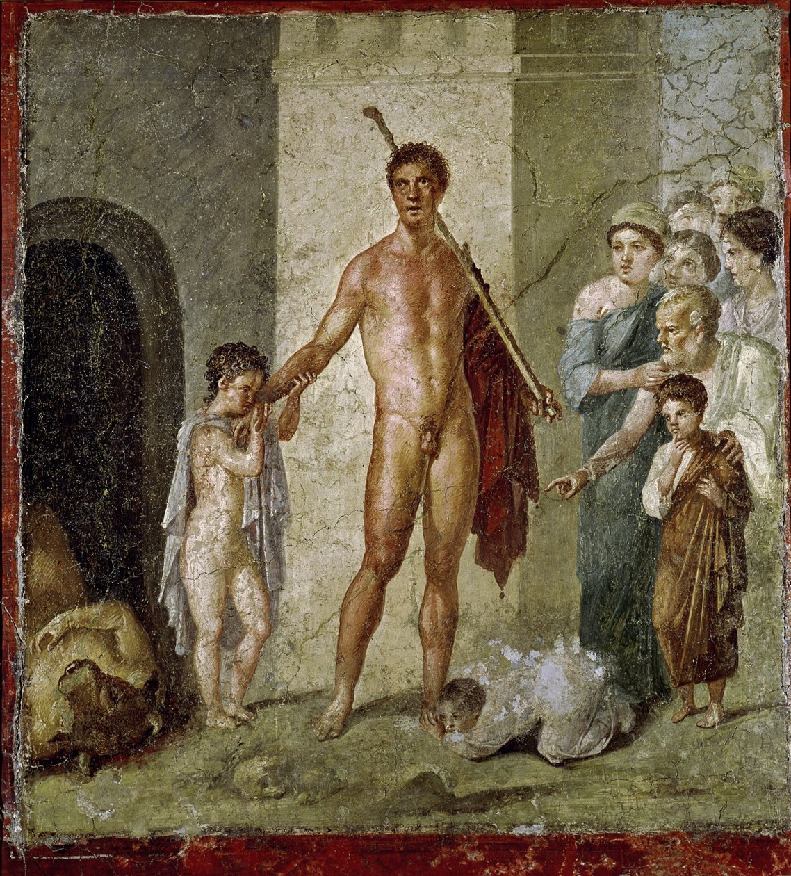 Theseus freeing children from the Minotaur, from the House of Gavius Rufus, Pompeii, 4th Pompeian style, c.50-79 AD by Roman