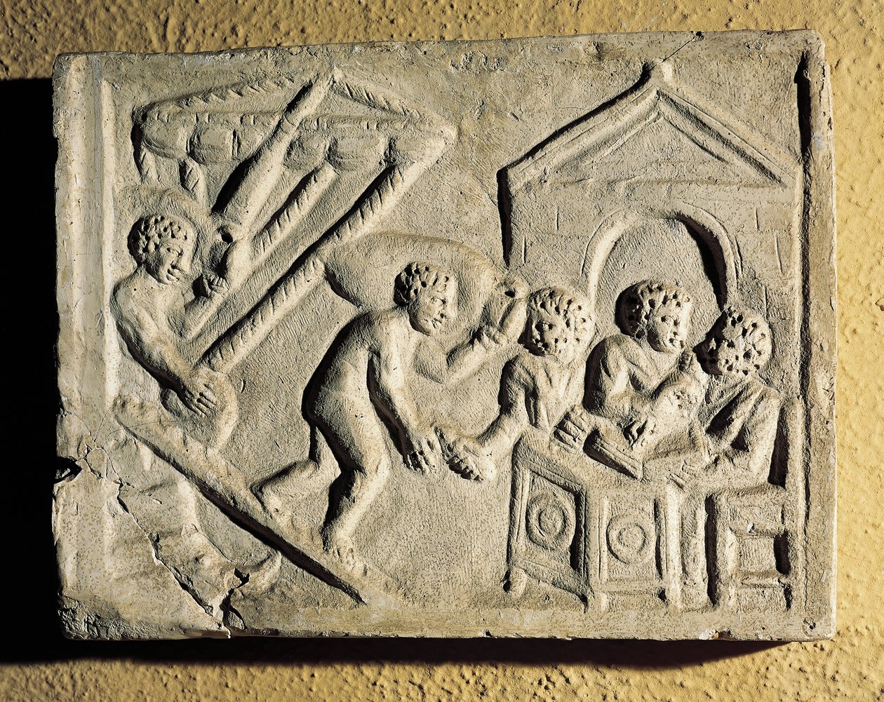 Unloading of cargo and port controls, bas-relief, Roman civilisation by Roman