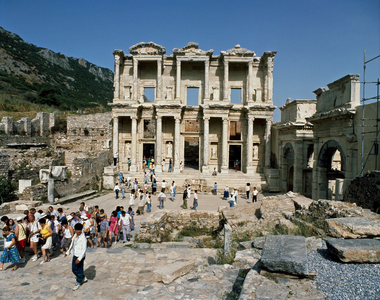 View of the Celsus library, built in 117 (detail) by Roman