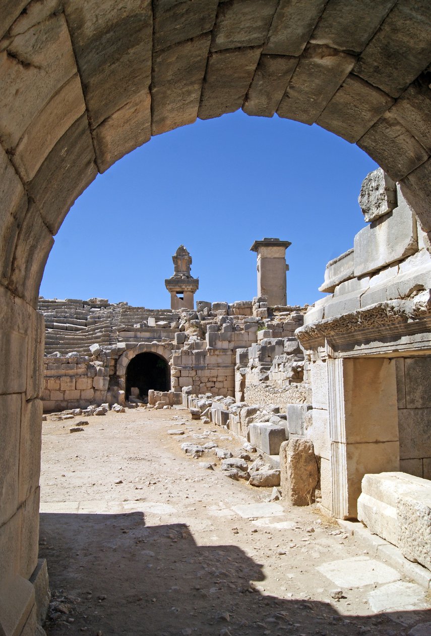 View Through the Vaulted Entrance of the Xanthos Theatre into the Orchestra Pit, Showing Pillar and Harpy Tomb, Xanthos, Turkey by Roman