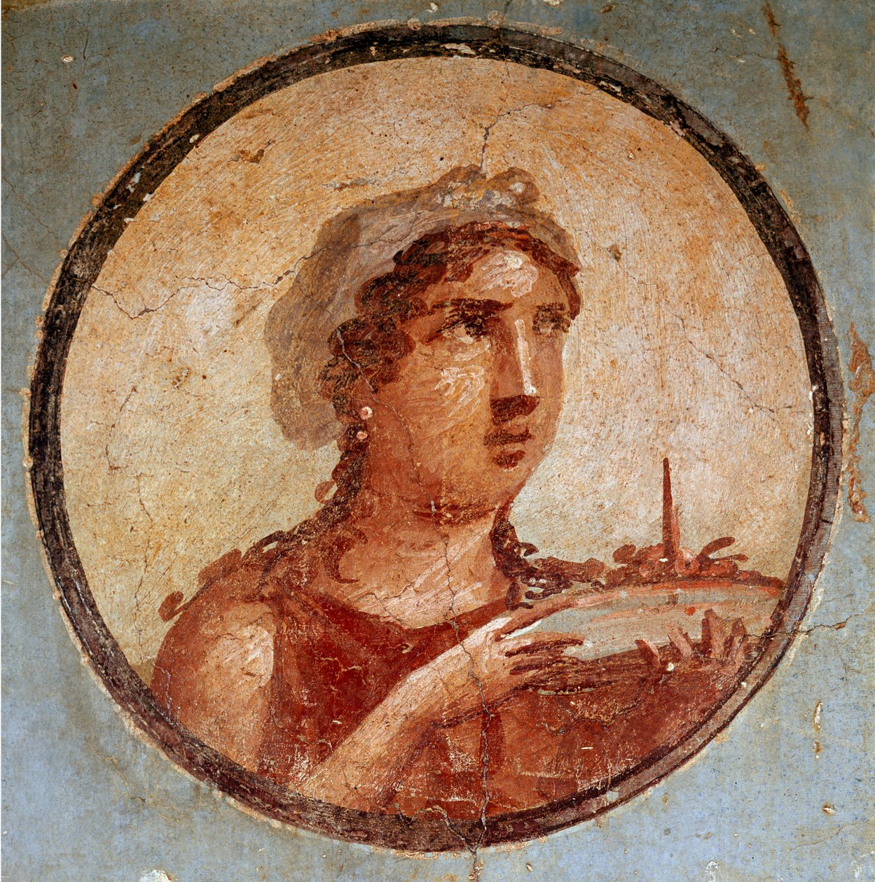 Young girl with a dish of food (fresco) by Roman