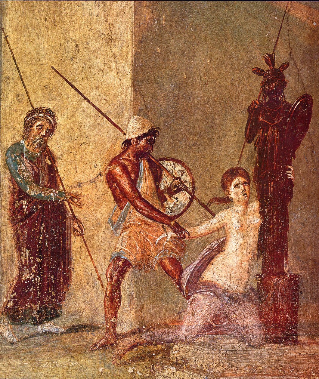 Ajax the Lesser drags Cassandra away from the Xoanon by Roman Pompeian wall painting