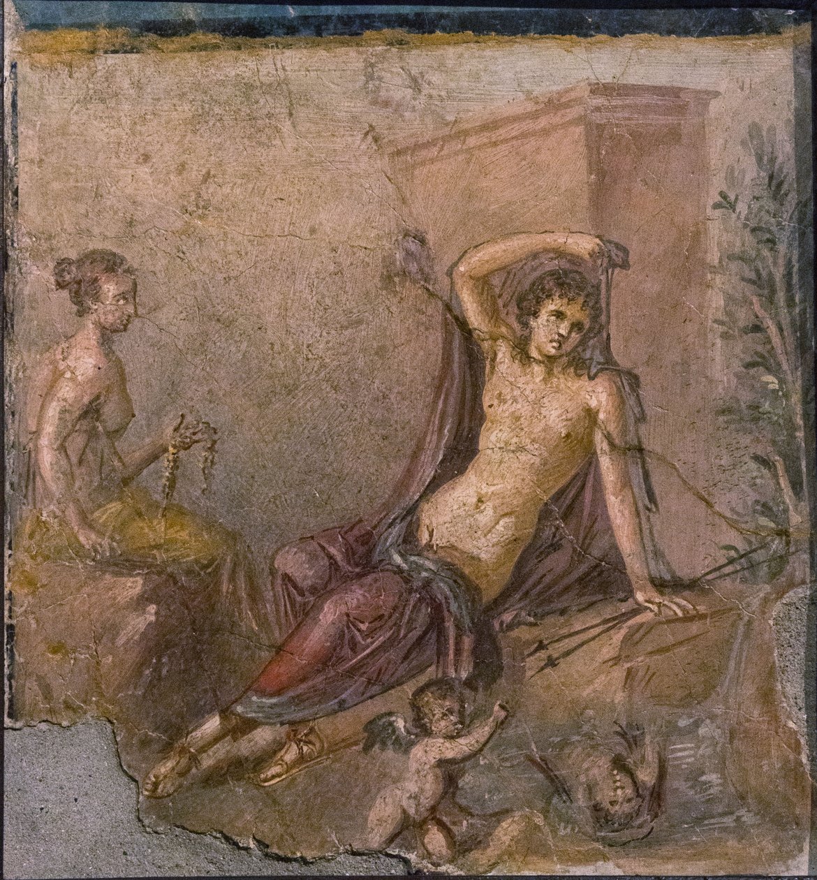 Narcissus, Echo and Eros, 1st half of 1st century AD by Roman Pompeian wall painting.