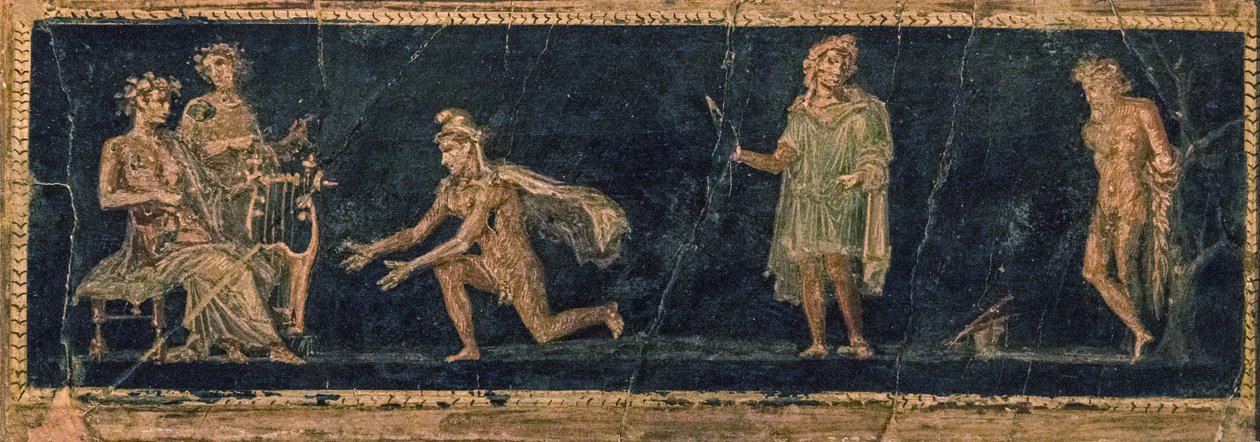The Musical Contest between Apollo and Marsyas by Roman Pompeian wall painting.