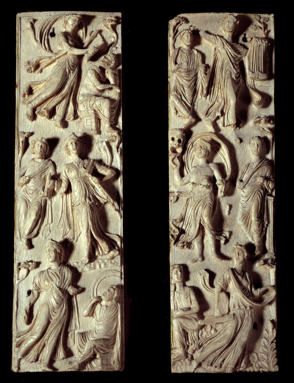 Ancient Rome: Carved Ivory Diptych Representing Six Muses and Six Poets (or Philosophers) by Roman Roman