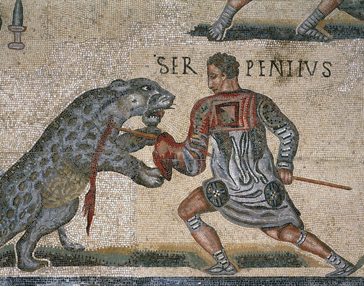 Detail of a Mosaic of a Gladiator Fight by Roman Roman