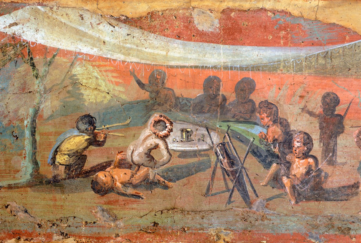 (detail) Depicting a Scene Set on Plaster Along the Nile with Pygmies, from Pompeii, UNESCO World Heritage List Site by Roman Roman