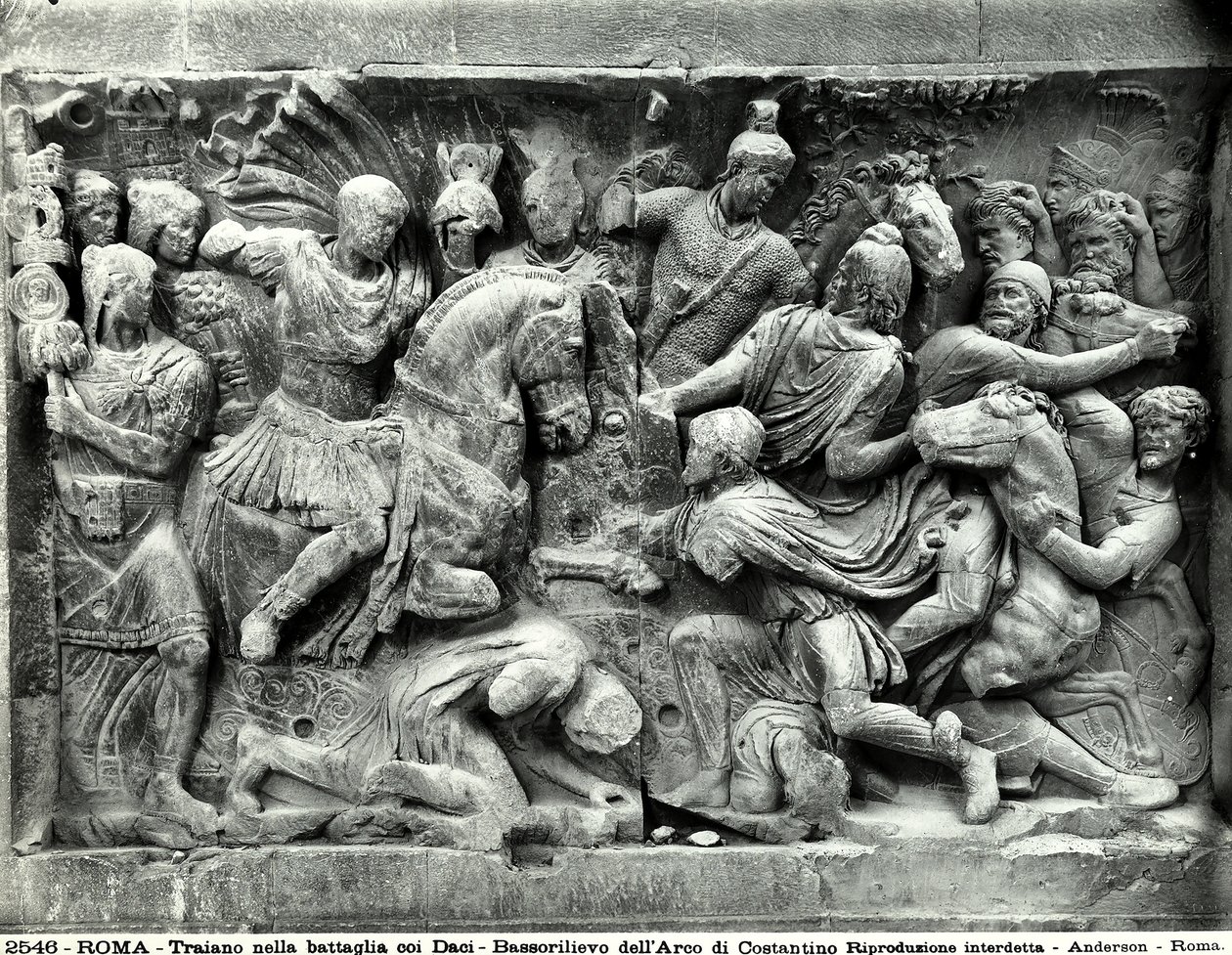 Detail of the large Trajan frieze located in the Arch of Constantine, Roman Forum by Roman Roman