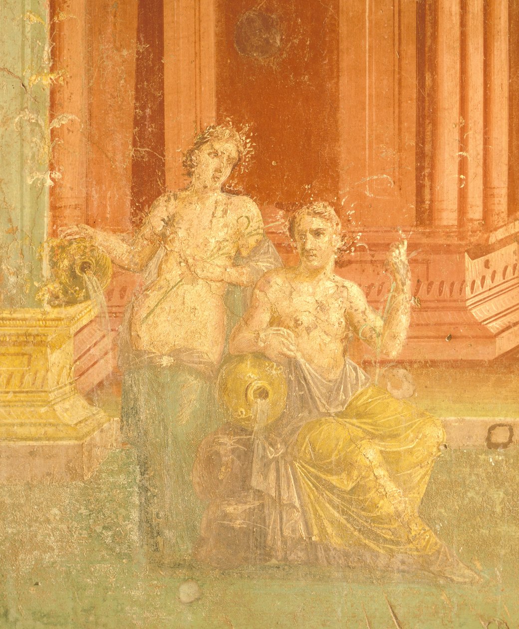 Fresco in Fourth Pompeiian Style on red background, House of Pinario Ceriale, Pompeii, Campania, Roman Civilization by Roman Roman