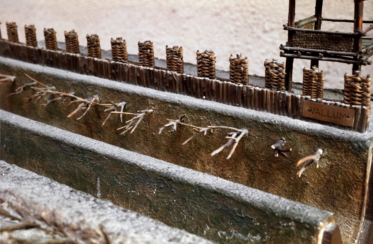 Siege and Battle of Alesia, September 52 BC, Detail Representing the Defense System Built by Caesar, Rome, Museo della Civilta Romana by Roman Roman