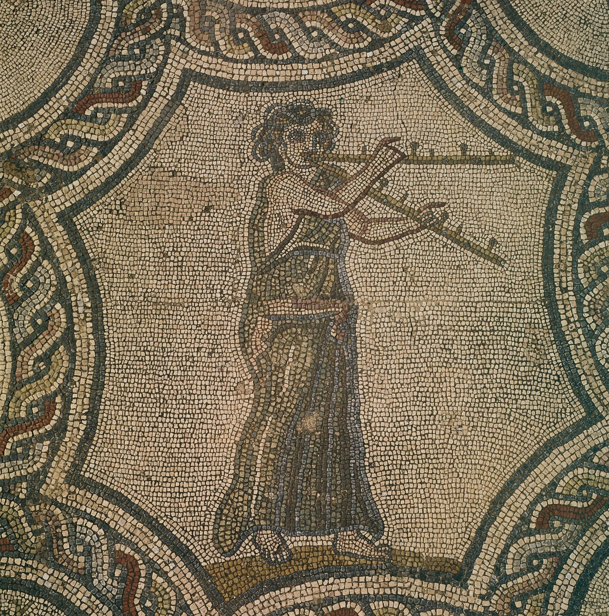 Mosaic depicting female flautist from House of Dionysus, in Volubilis, Morocco, Roman Civilization by Roman Roman