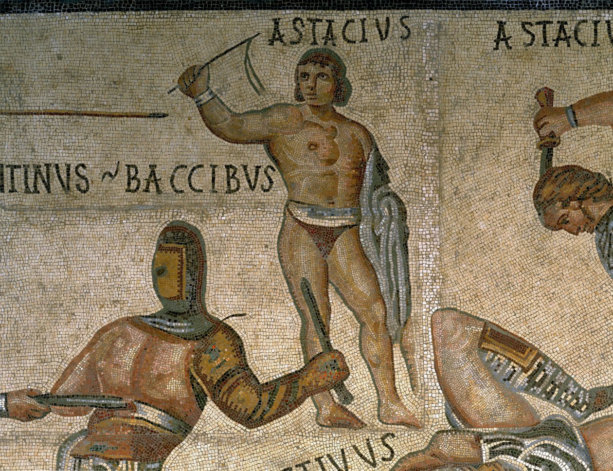 Mosaic with a scene of fighting gladiators (detail) by Roman Roman