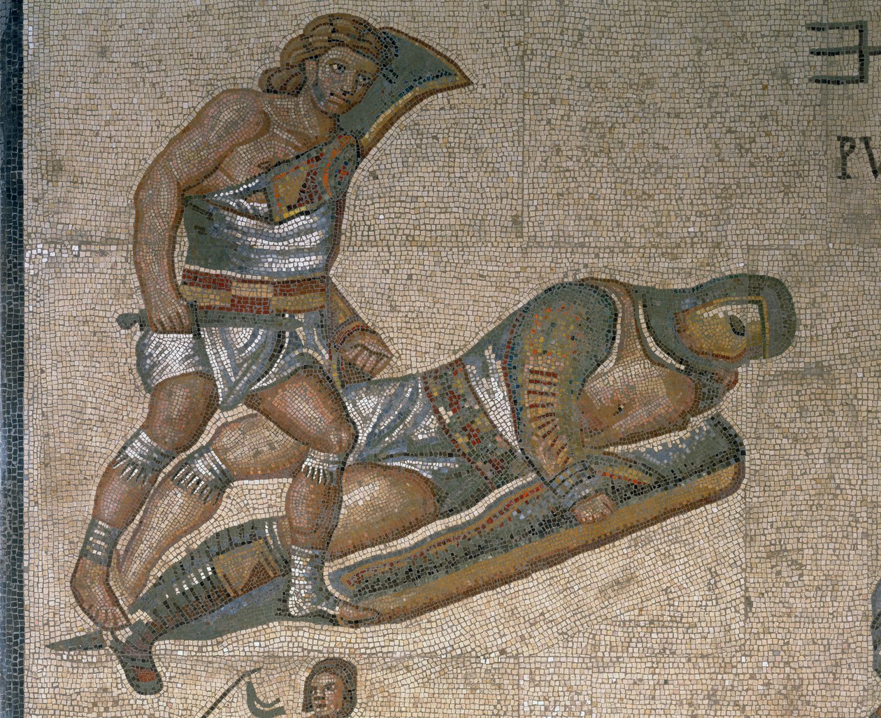 Mosaic with a scene of fighting gladiators (detail) by Roman Roman