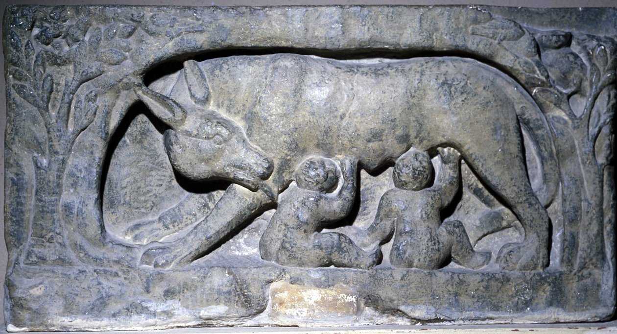 Relief in Limestone of Lupercal: Wolf with Romulus and Remus, Museum of Avenches by Roman Roman