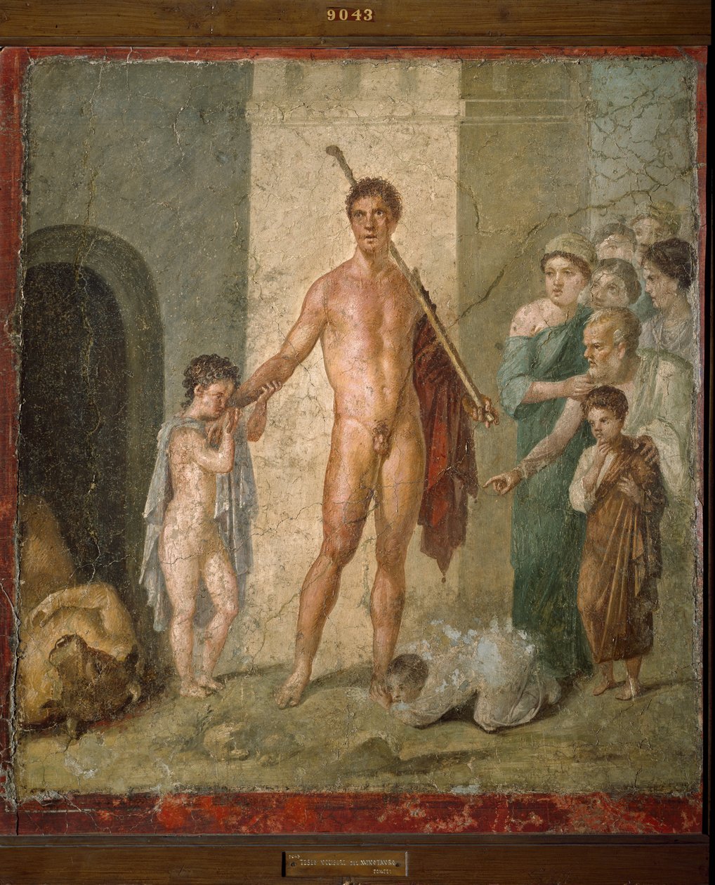Representation of Theseus liberating the seven young men from the maze after triumph over the Minotaur. Fresco from the Villa de Gavius Rufus in Pompei. Archaeological Museum of Naples by Roman Roman