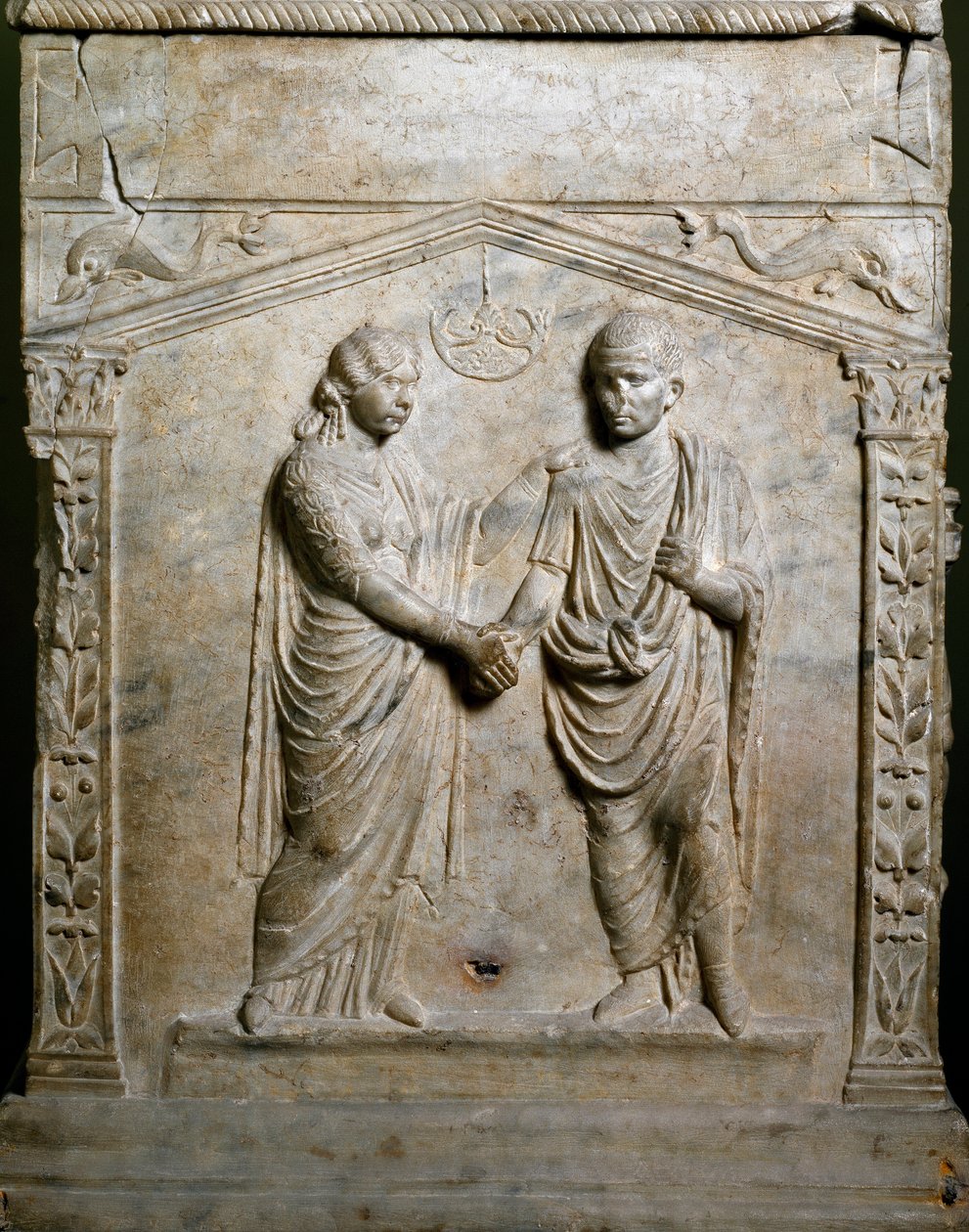 Roman art: funerary altar decorates the scene of a wedding (Junctio dextrarum) by Roman Roman