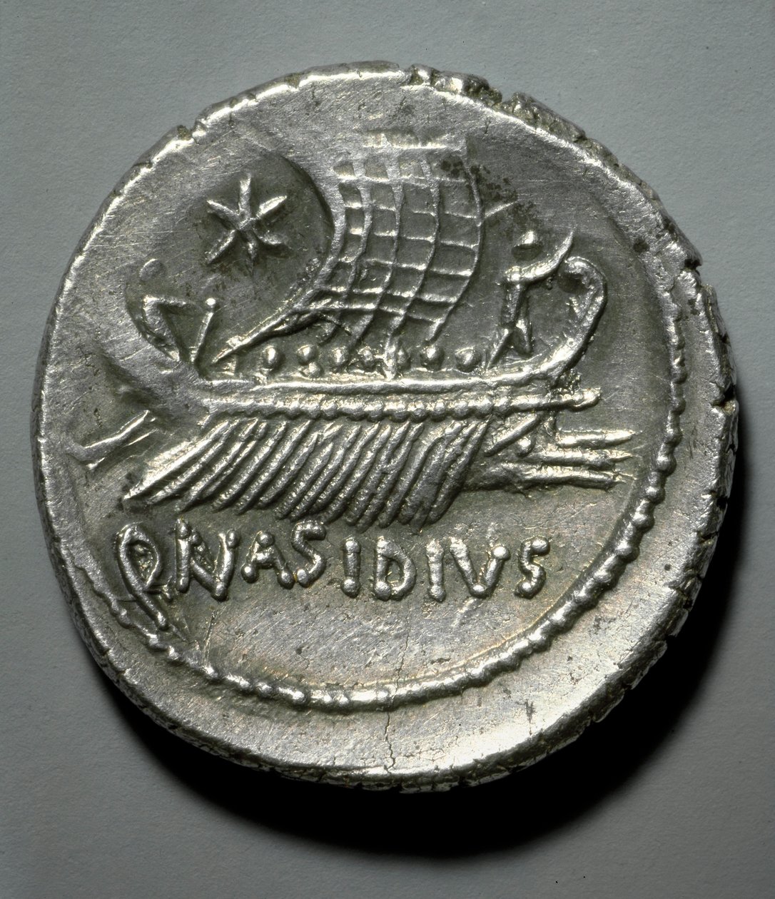 Roman Art: Silver Coin Depicting a Galley by Roman Roman