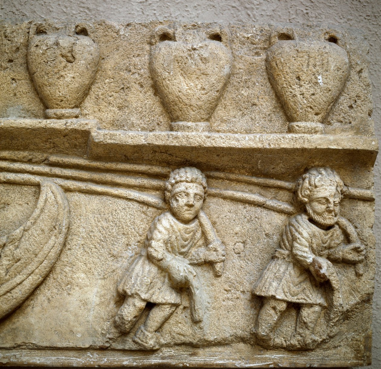 Roman art: the hauling of a boat loaded with barrels destined for trade (detail) by Roman Roman