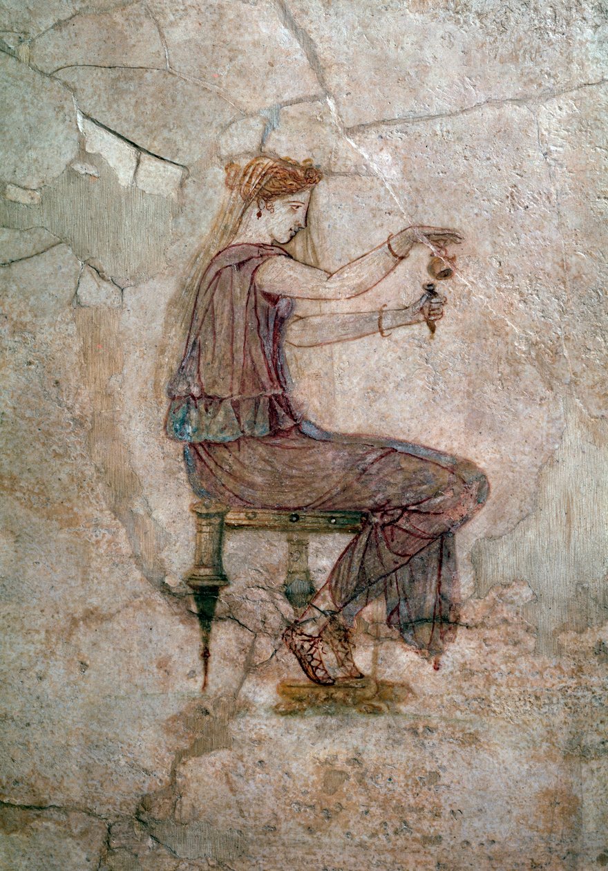Roman Art: Woman Sitting Pouring Perfume in a Vase (25 AD) by Roman Roman