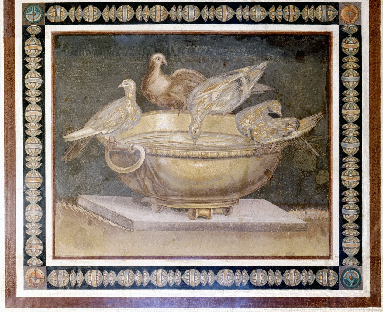 Roman Mosaic Representing 4 Doves by Roman Roman