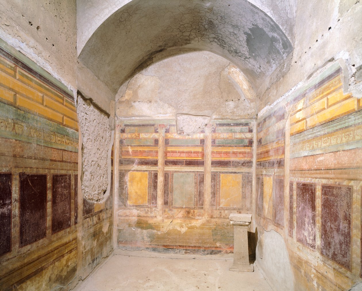 Vault decorated with frescoes in Second Pompeian Style, House of Silver Wedding, Pompeii , Campania, Roman Civilization by Roman Roman