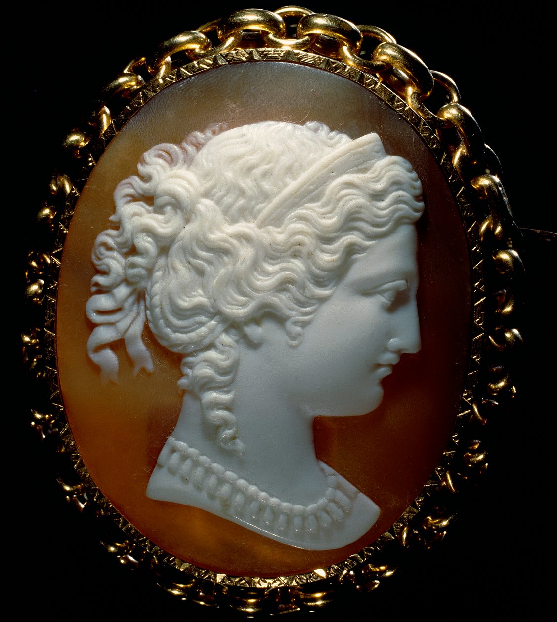 Portrait of a Female Profile; Cameo on Sardonice, Set in Gold by Roman School